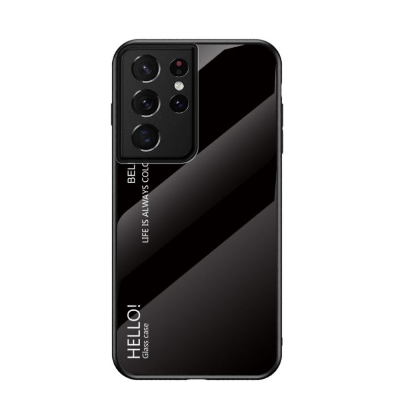 Hoesje voor Samsung Galaxy S21 Ultra 5G Wit Zwart Hallo Gehard Glas
