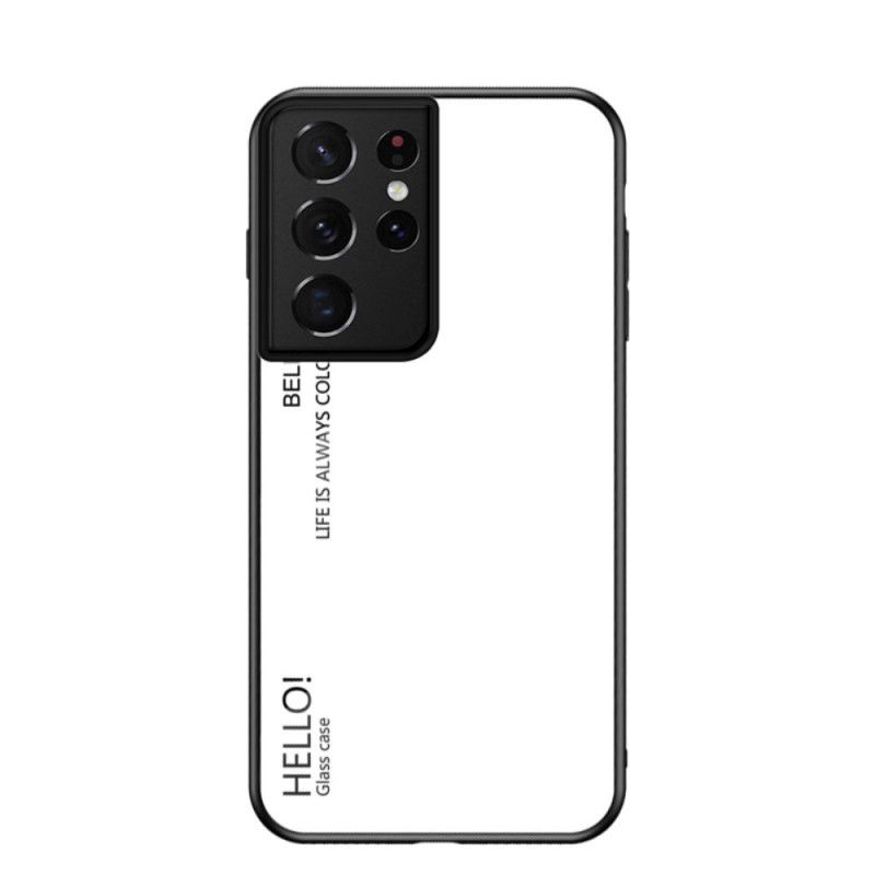 Hoesje voor Samsung Galaxy S21 Ultra 5G Wit Zwart Hallo Gehard Glas