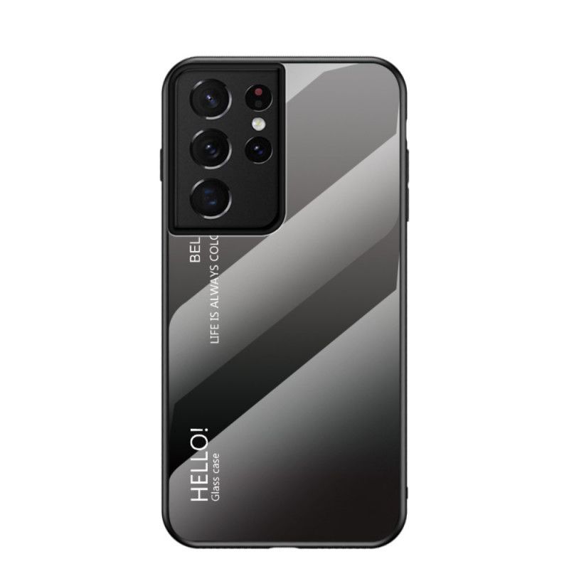 Hoesje voor Samsung Galaxy S21 Ultra 5G Wit Zwart Hallo Gehard Glas