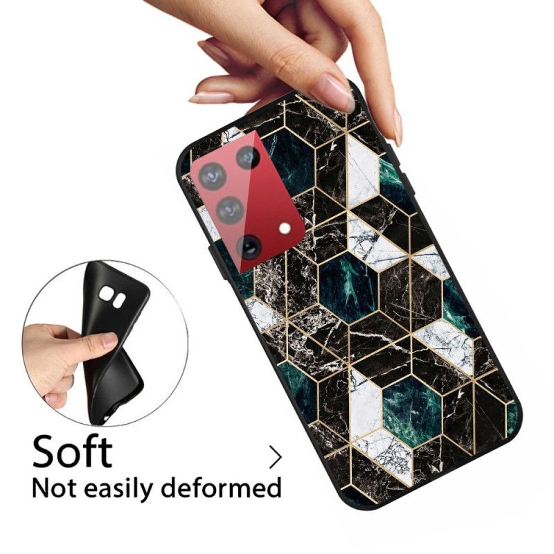 Hoesje voor Samsung Galaxy S21 Ultra 5G Wit Zwart Marmerkleurige Geometrie