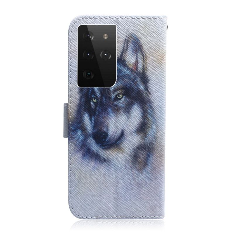 Leren Hoesje Samsung Galaxy S21 Ultra 5G Blik Van Een Hond