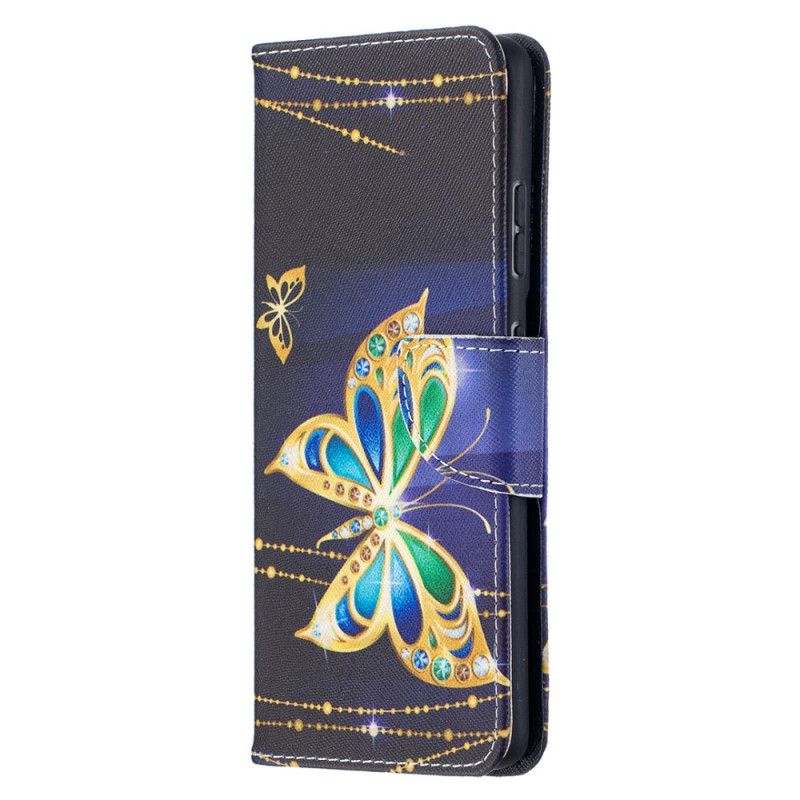 Leren Hoesje Samsung Galaxy S21 Ultra 5G Donkerblauw Zwart Koningen Vlinders