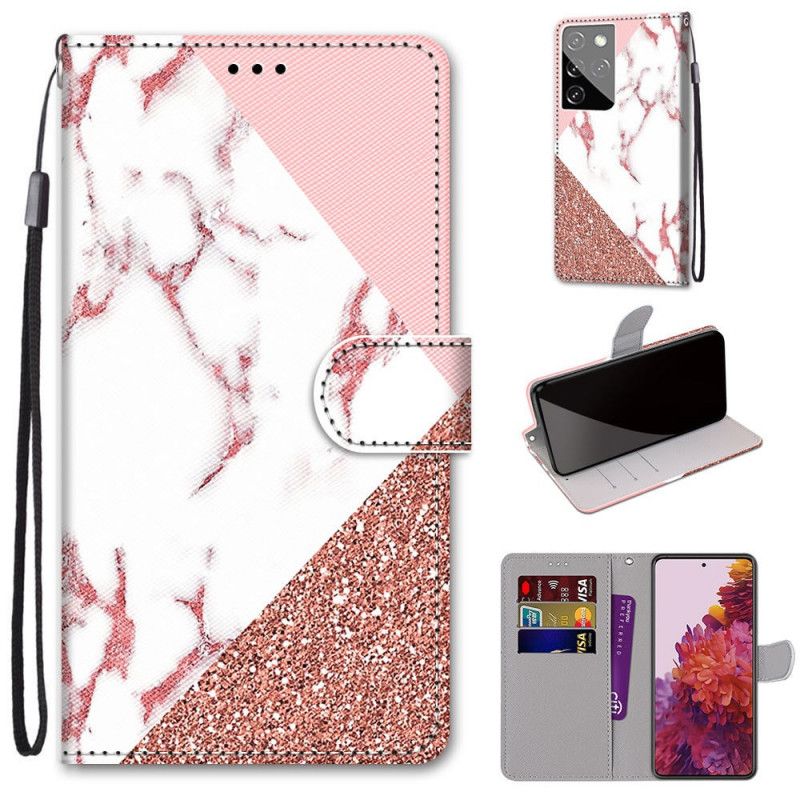 Leren Hoesje Samsung Galaxy S21 Ultra 5G Driehoek In Marmer En Glitter