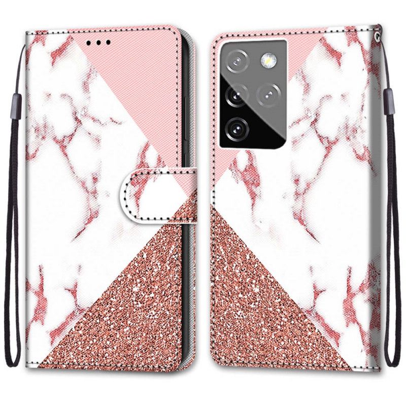 Leren Hoesje Samsung Galaxy S21 Ultra 5G Driehoek In Marmer En Glitter