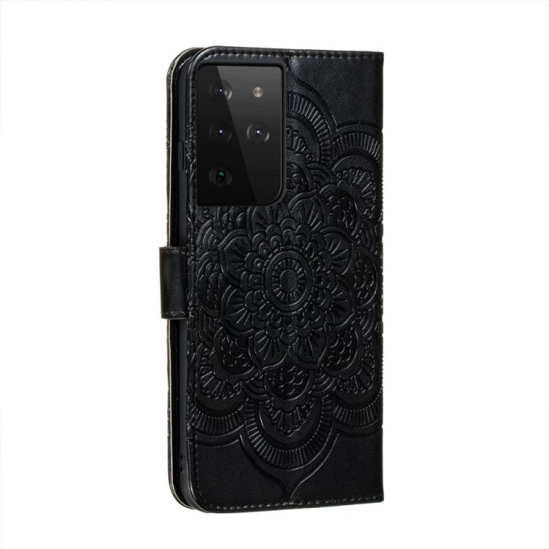 Leren Hoesje Samsung Galaxy S21 Ultra 5G Grijs Zwart Hele Mandala