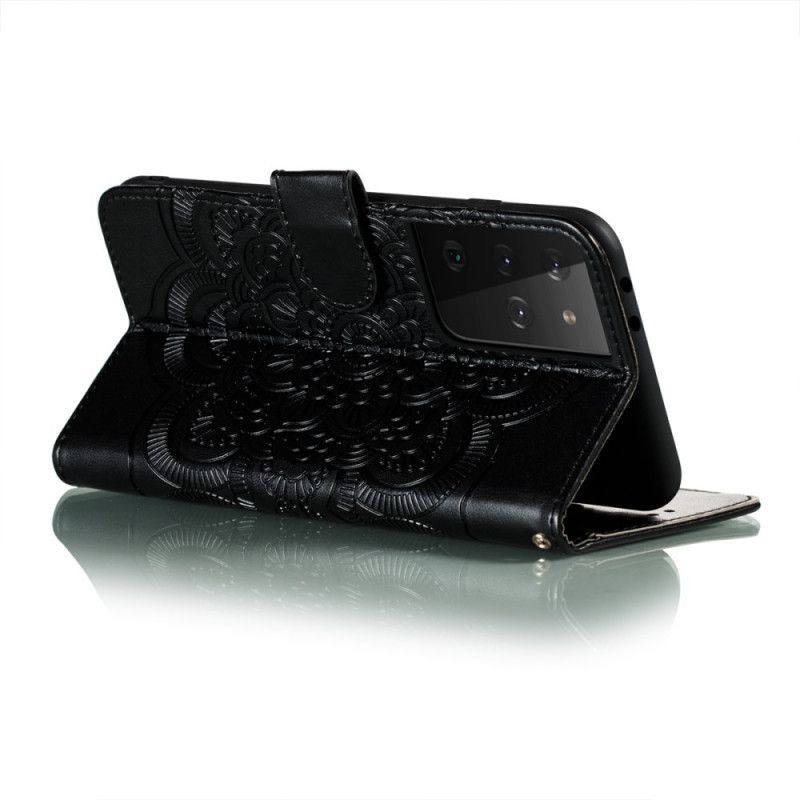 Leren Hoesje Samsung Galaxy S21 Ultra 5G Grijs Zwart Hele Mandala