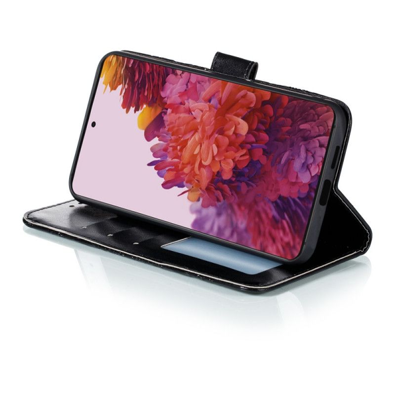 Leren Hoesje Samsung Galaxy S21 Ultra 5G Grijs Zwart Hele Mandala