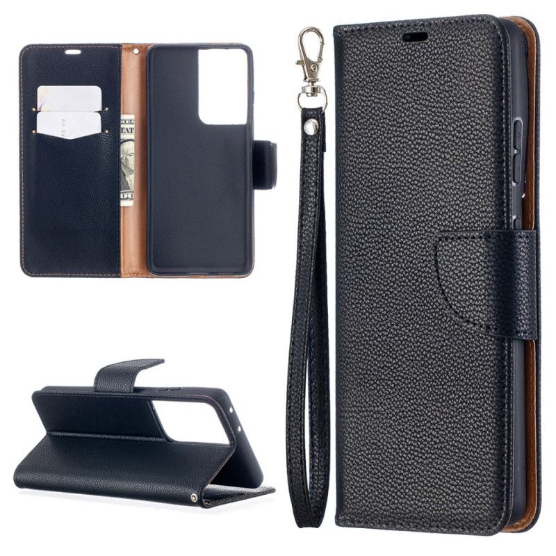 Leren Hoesje Samsung Galaxy S21 Ultra 5G Grijs Zwart Lychee Schuine Flap