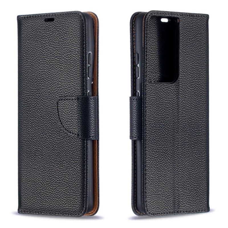 Leren Hoesje Samsung Galaxy S21 Ultra 5G Grijs Zwart Lychee Schuine Flap