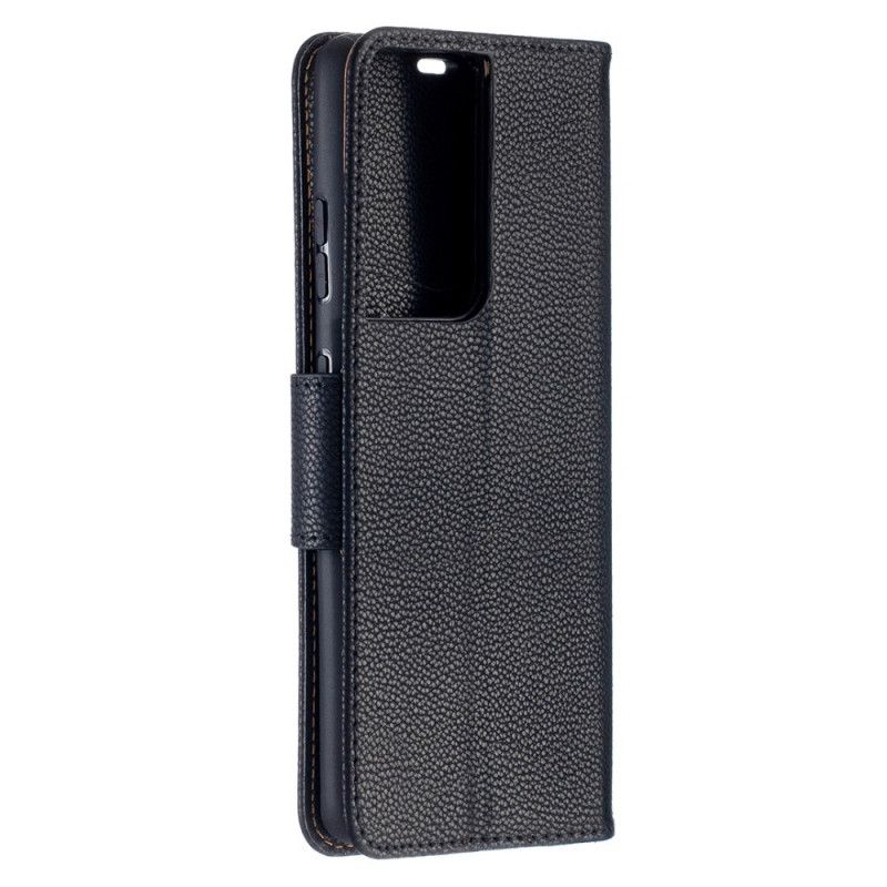 Leren Hoesje Samsung Galaxy S21 Ultra 5G Grijs Zwart Lychee Schuine Flap