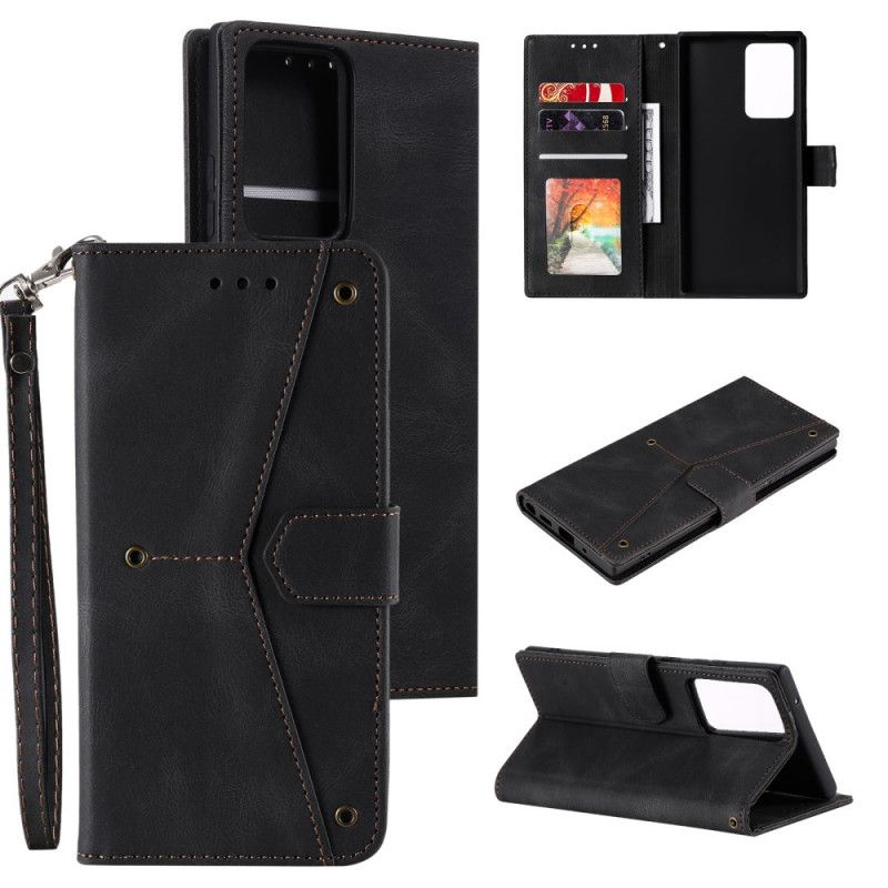 Leren Hoesje Samsung Galaxy S21 Ultra 5G Grijs Zwart Skin-Touch Naden