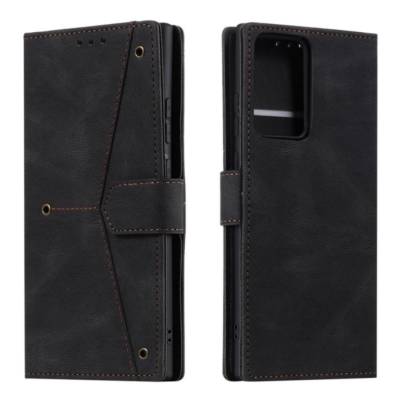 Leren Hoesje Samsung Galaxy S21 Ultra 5G Grijs Zwart Skin-Touch Naden
