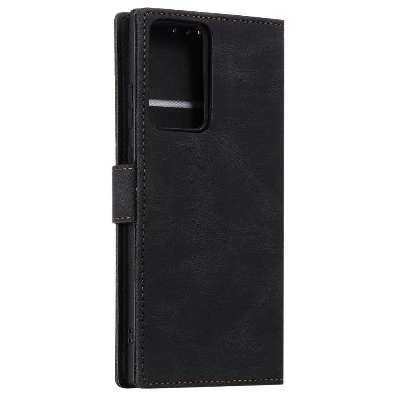 Leren Hoesje Samsung Galaxy S21 Ultra 5G Grijs Zwart Skin-Touch Naden