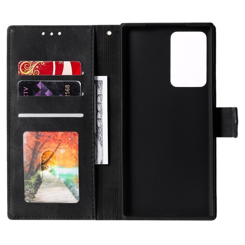 Leren Hoesje Samsung Galaxy S21 Ultra 5G Grijs Zwart Skin-Touch Naden