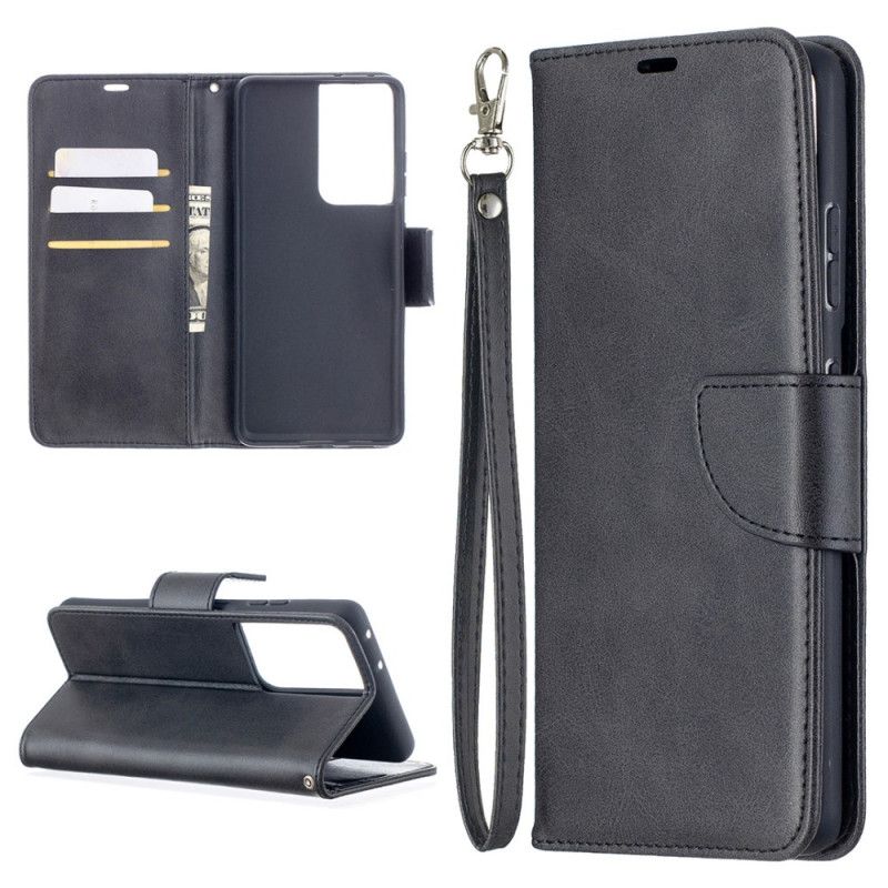 Leren Hoesje Samsung Galaxy S21 Ultra 5G Grijs Zwart Telefoonhoesje Gladde Schuine Flap