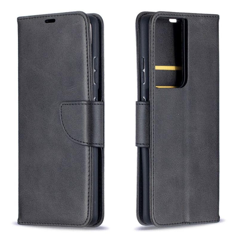Leren Hoesje Samsung Galaxy S21 Ultra 5G Grijs Zwart Telefoonhoesje Gladde Schuine Flap