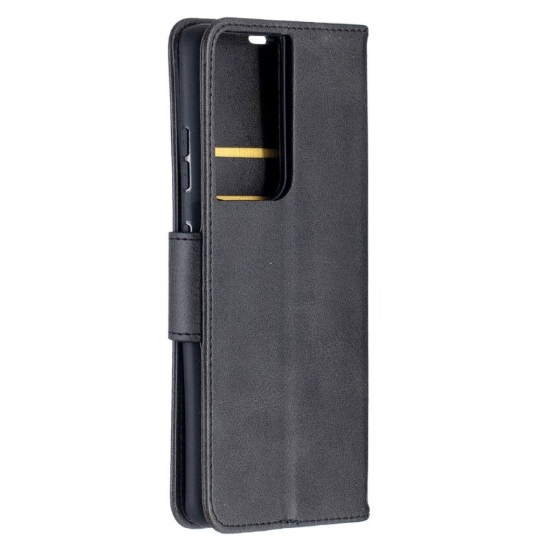 Leren Hoesje Samsung Galaxy S21 Ultra 5G Grijs Zwart Telefoonhoesje Gladde Schuine Flap