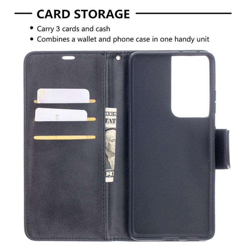 Leren Hoesje Samsung Galaxy S21 Ultra 5G Grijs Zwart Telefoonhoesje Gladde Schuine Flap