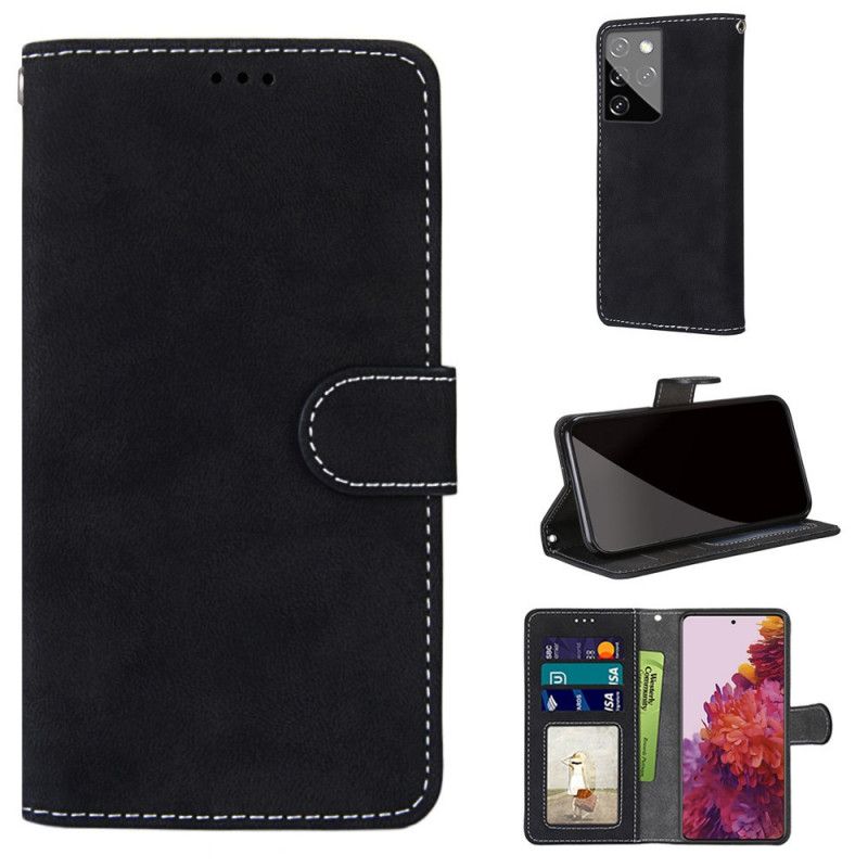 Leren Hoesje Samsung Galaxy S21 Ultra 5G Grijs Zwart Vintage Nieuwe Kleuren Kunstleer