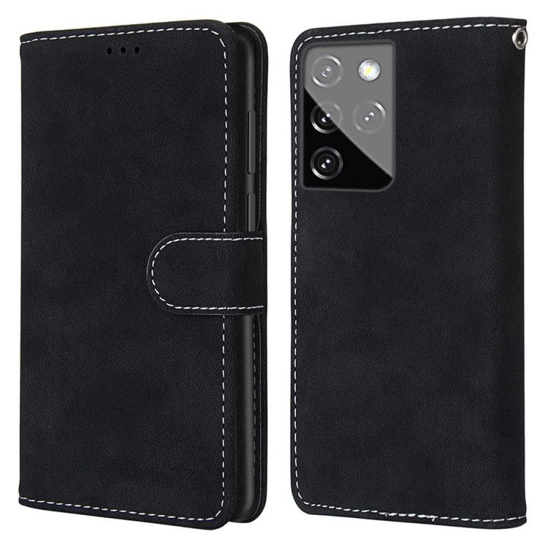 Leren Hoesje Samsung Galaxy S21 Ultra 5G Grijs Zwart Vintage Nieuwe Kleuren Kunstleer