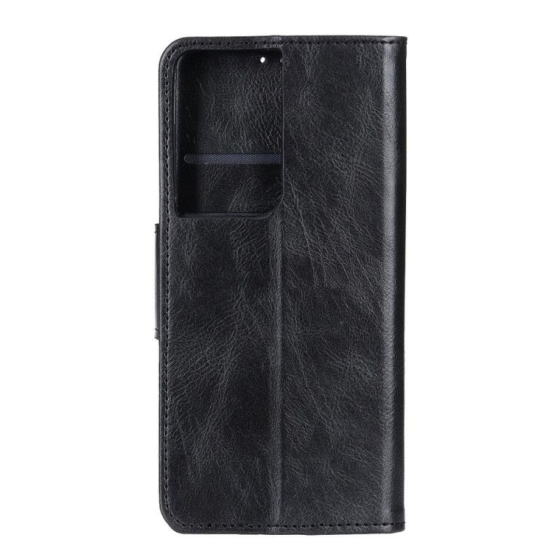 Leren Hoesje Samsung Galaxy S21 Ultra 5G Groen Zwart Omkeerbare Sluiting In Leereffect