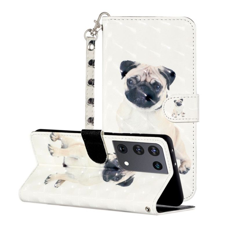 Leren Hoesje Samsung Galaxy S21 Ultra 5G Hondenlichtspots Met Riem