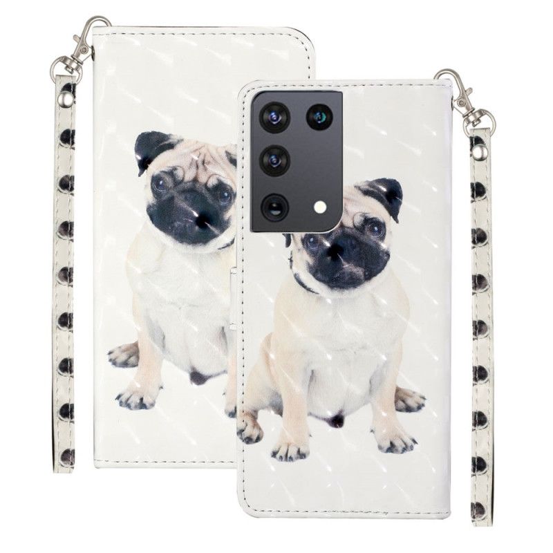 Leren Hoesje Samsung Galaxy S21 Ultra 5G Hondenlichtspots Met Riem