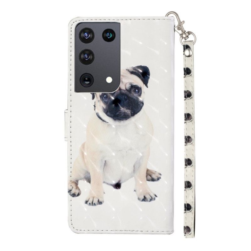 Leren Hoesje Samsung Galaxy S21 Ultra 5G Hondenlichtspots Met Riem