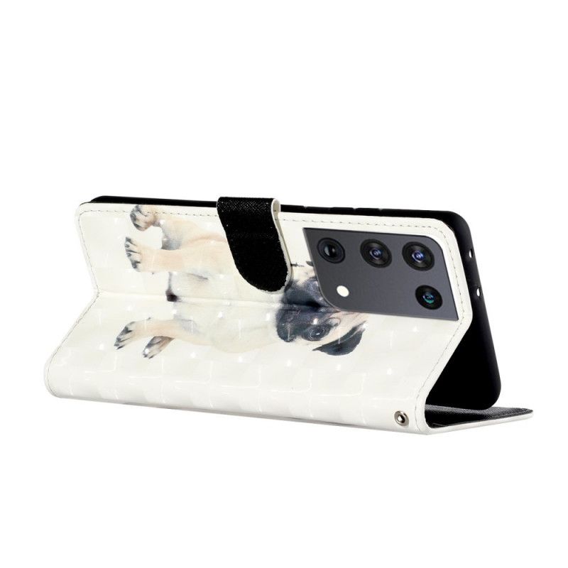 Leren Hoesje Samsung Galaxy S21 Ultra 5G Hondenlichtspots Met Riem