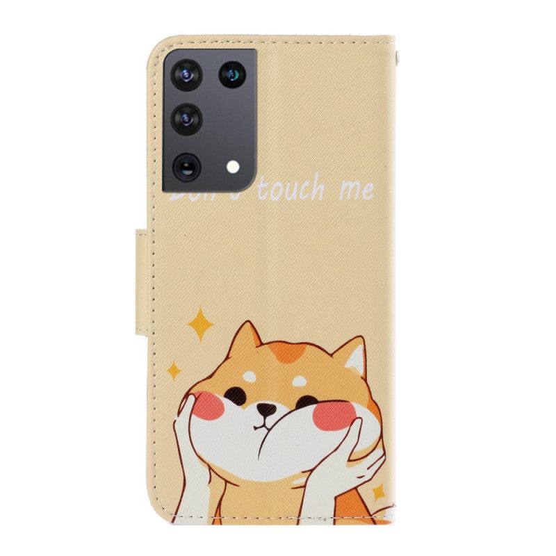 Leren Hoesje Samsung Galaxy S21 Ultra 5G Kat Raak Me Niet Aan Met String
