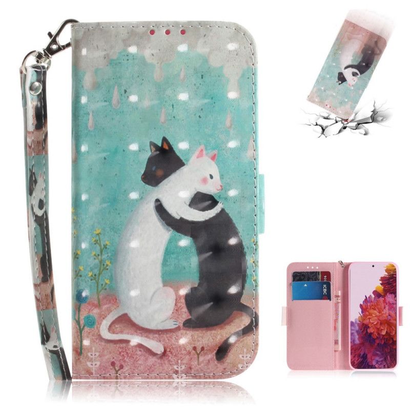 Leren Hoesje Samsung Galaxy S21 Ultra 5G Kattenvriendjes Met String