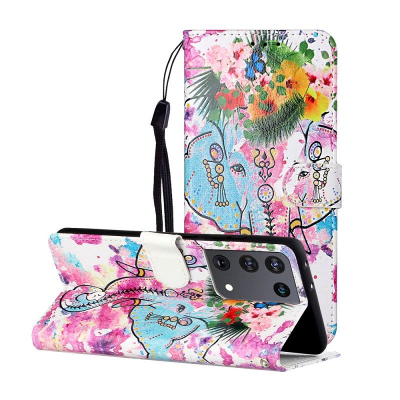 Leren Hoesje Samsung Galaxy S21 Ultra 5G Koning Olifant