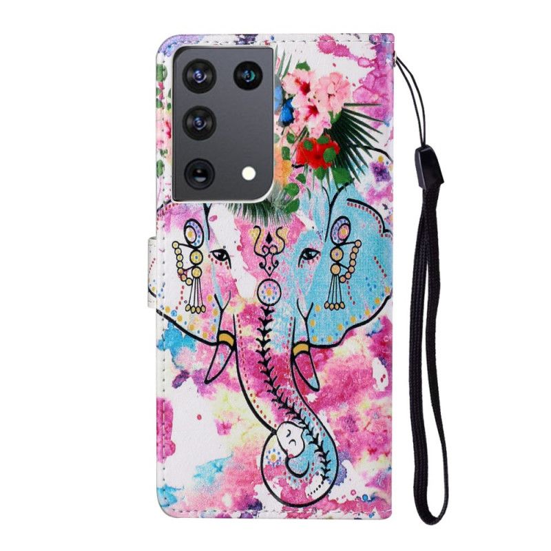 Leren Hoesje Samsung Galaxy S21 Ultra 5G Koning Olifant