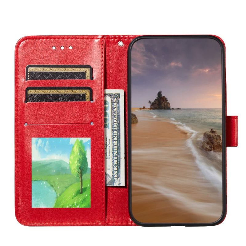 Leren Hoesje Samsung Galaxy S21 Ultra 5G Lichtblauw Rood Telefoonhoesje Bloemenborduurprint