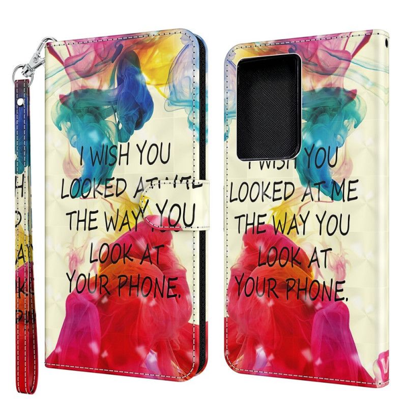 Leren Hoesje Samsung Galaxy S21 Ultra 5G Lichtpunt Ik Wens Met Riem