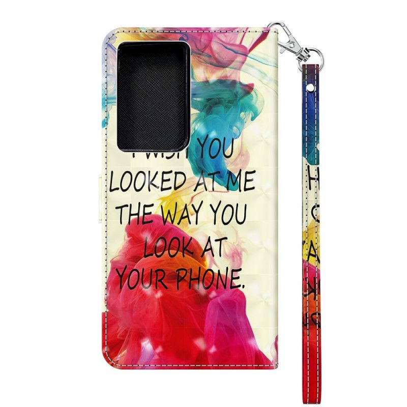 Leren Hoesje Samsung Galaxy S21 Ultra 5G Lichtpunt Ik Wens Met Riem