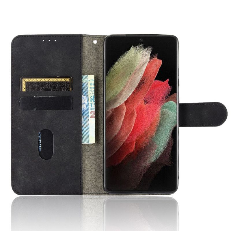 Leren Hoesje Samsung Galaxy S21 Ultra 5G Magenta Zwart Huid-Aanraking