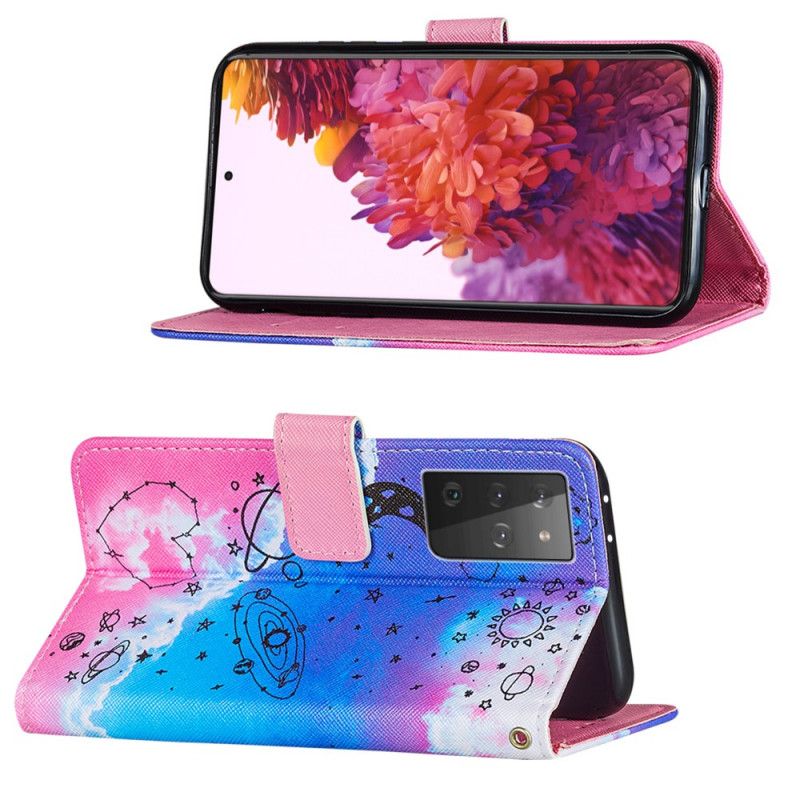 Leren Hoesje Samsung Galaxy S21 Ultra 5G Melkwegstelsel In De Wolken