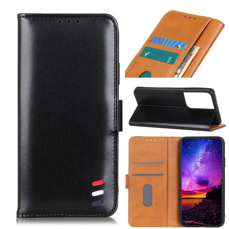 Leren Hoesje Samsung Galaxy S21 Ultra 5G Rood Zwart Driekleurig Leereffect