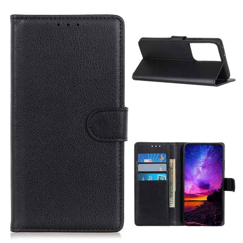 Leren Hoesje Samsung Galaxy S21 Ultra 5G Rood Zwart Getextureerde Lychee
