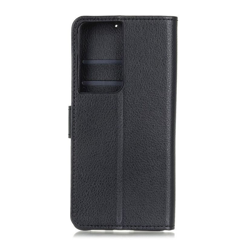 Leren Hoesje Samsung Galaxy S21 Ultra 5G Rood Zwart Getextureerde Lychee