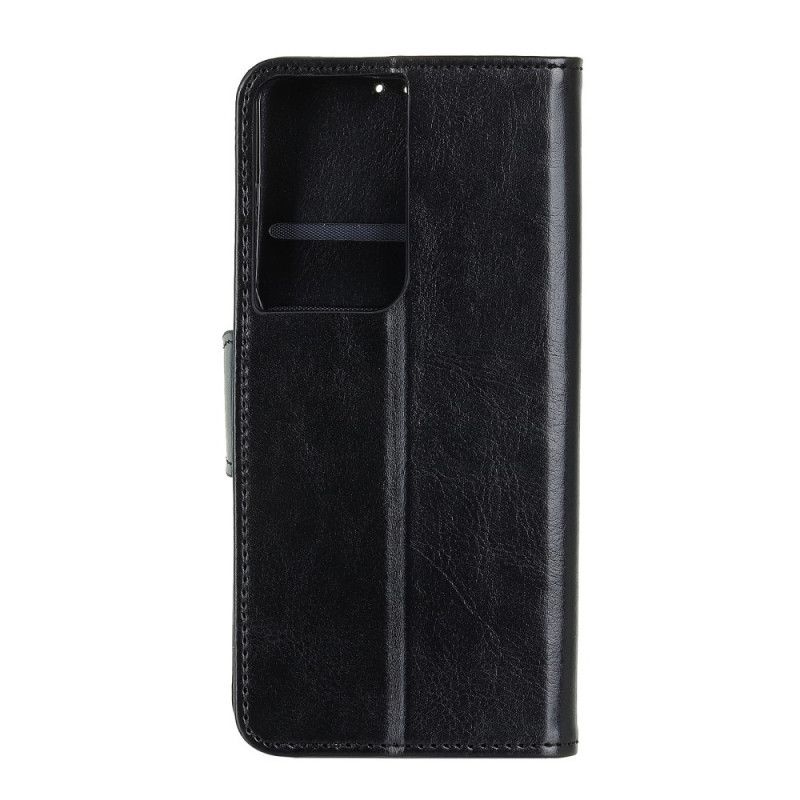 Leren Hoesje Samsung Galaxy S21 Ultra 5G Rood Zwart Glanzend Leereffect Met Magnetische Klep