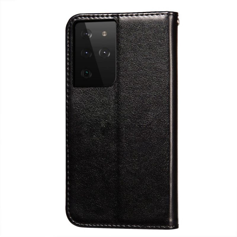 Leren Hoesje Samsung Galaxy S21 Ultra 5G Rood Zwart Omkeerbare Sluiting In Leerstijl