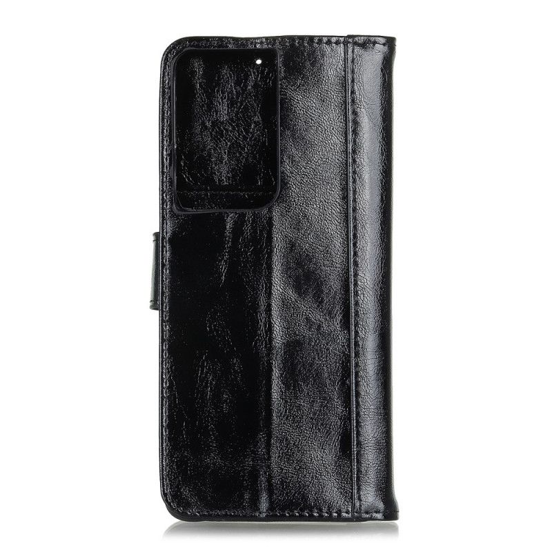 Leren Hoesje Samsung Galaxy S21 Ultra 5G Rood Zwart Split Glanzend Leer