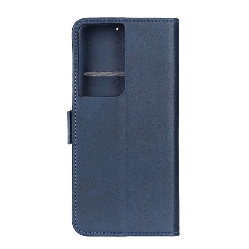 Leren Hoesje Samsung Galaxy S21 Ultra 5G Rood Zwart Telefoonhoesje Dubbele Klep