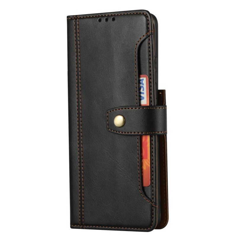 Leren Hoesje Samsung Galaxy S21 Ultra 5G Rood Zwart Telefoonhoesje Kaarthouder Vooraan En Riem