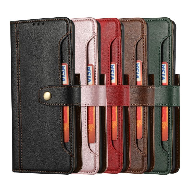 Leren Hoesje Samsung Galaxy S21 Ultra 5G Rood Zwart Telefoonhoesje Kaarthouder Vooraan En Riem