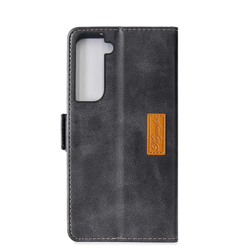 Leren Hoesje Samsung Galaxy S21 Ultra 5G Rood Zwart Telefoonhoesje Tweekleurig Kunstleer
