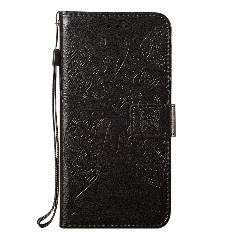 Leren Hoesje Samsung Galaxy S21 Ultra 5G Rood Zwart Telefoonhoesje Vlinders Bloemenpatroon