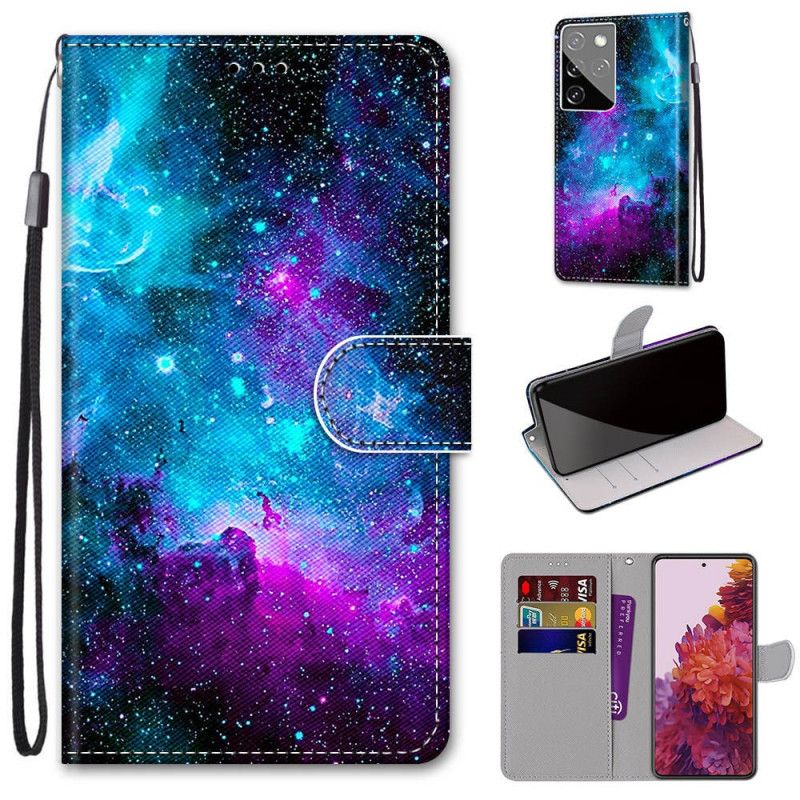 Leren Hoesje Samsung Galaxy S21 Ultra 5G Telefoonhoesje Kosmische Lucht